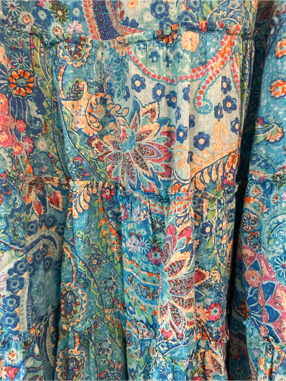Lauren Ralph Lauren Teal Floral Tiered A-Line Boho Skirt, 2X - Picture 5 of 10